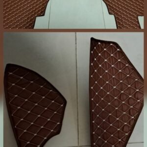 Ensemble complet de tapis de sol sur mesure en similicuir marron avec surpiqûres en losanges blanches pour l'intérieur d'une cabine de camion MERCEDES
